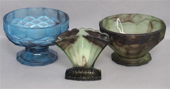 Three items of cloud glass, possibly George Davidson, tallest 24cm